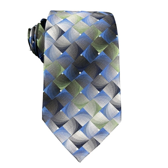 Van Heusen Other - Van Heusen Men's Necktie 100% Silk Designer‎ 3.5"x 58" Blue Green Geometric Tie